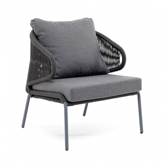 Кресло плетеное Милан 4SIS из роупа, каркас алюминий темно-серый (RAL7024), роуп темно-серый круглый, ткань темно-серая 019 фото 6
