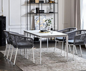 Обеденная группа Малага 4SIS на 4 персоны со стульями "Марсель", каркас белый, роуп светло-серый