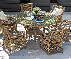 Эспрессо плетеный круглый стол, диаметр 150 см, цвет соломенный