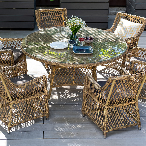 Эспрессо плетеный круглый стол, диаметр 150 см, цвет соломенный фото 7