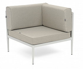 Касабланка угловой модуль плетеный из роупа, каркас алюминий светло-серый (RAL7035) муар, роуп серо-коричневый 23мм, ткань бежевая 15052