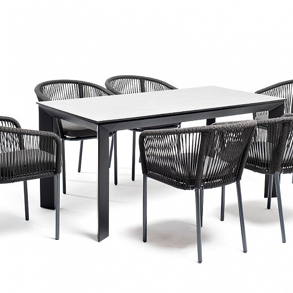 Обеденная группа Венето 4SIS на 6 персон со стульями "Марсель", каркас темно-серый, роуп темно-серый фото 1