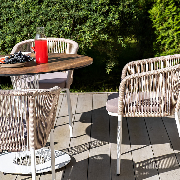 Марсель стул плетеный из роупа, каркас алюминий белый муар, роуп бежевый круглый, ткань бежевая 15052 фото 6