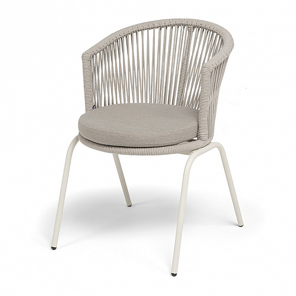 Люксембург стул плетеный из роупа, каркас из стали (RAL1013) муар, роуп бежевый круглый, ткань бежевая 15052 фото 1