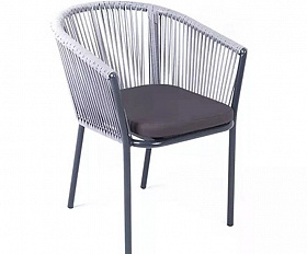 Плетеный стул Марсель 4SIS из роупа (веревки), цвет светло-серый, каркас темно-серый