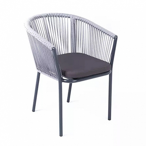 Плетеный стул Марсель 4SIS из роупа (веревки), цвет светло-серый, каркас темно-серый фото 3