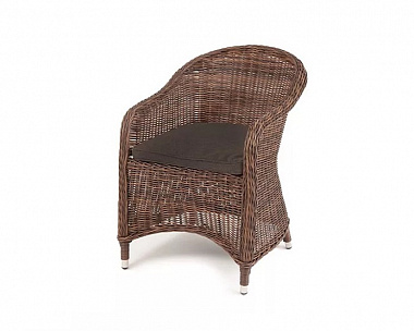 Плетеное кресло Равенна 4SIS из искусственного ротанга, цвет коричневый с темно-серой подушкой