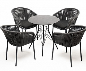 Обеденная группа Конте 4SIS из искусственного ротанга, круглый стол, цвет серый гранит