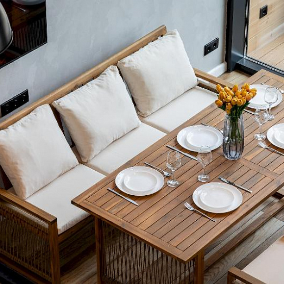 Обеденный комплект Grand Michelle с диваном Royal Family из дерева, цвет бежевый фото 3