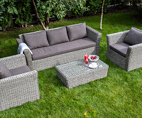 Капучино лаунж-зона из искусственного ротанга (гиацинт), цвет серый