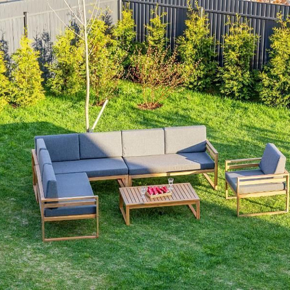 Лаунж-зона Brooklyn Royal Family из дерева с угловым диваном, цвет серый фото 12