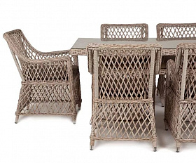 Плетеная обеденная группа Латте-160 L 4SIS из искусственного ротанга, цвет бежевый