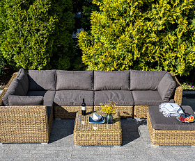 Лунго трансформирующаяся лаунж-зона из искусственного ротанга (гиацинт), цвет соломенный