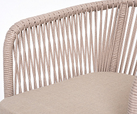 Марсель стул барный плетеный из роупа, каркас из стали белый муар, роуп бежевый круглый, ткань бежевая 15052