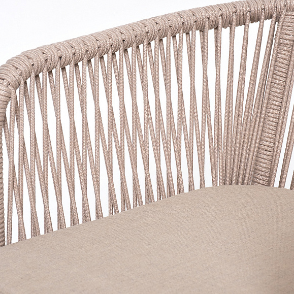 Марсель стул барный плетеный из роупа, каркас из стали белый муар, роуп бежевый круглый, ткань бежевая 15052 фото 4