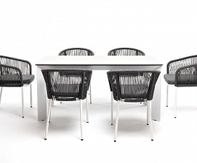 Обеденная группа Венето 4SIS на 6 персон со стульями "Марсель", каркас белый, роуп серый