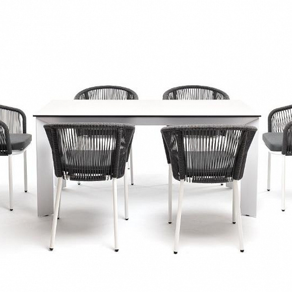 Обеденная группа Венето 4SIS на 6 персон со стульями "Марсель", каркас белый, роуп серый фото 3