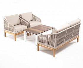 Лаунж-зона 4-местная Канны 4SIS из роупа (веревки), основание дуб, цвет бежевый