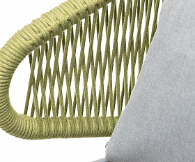 Кресло плетеное Милан 4SIS из роупа, каркас алюминий светло-серый (RAL7035) шагрень, роуп салатовый меланж круглый, ткань светло-серая