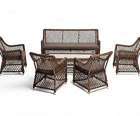 Лаунж-зона Асти 4SIS из искусственного ротанга, цвет коричневый 6 персон