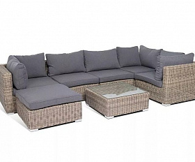 Модуль диванный прямой Лунго 4SIS из искусственного ротанга, цвет соломенный с подушками