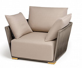 Форли кресло плетеное из роупа, каркас алюминий светло-серый (RAL7035) муар, роуп серо-коричневый 23мм, ткань Mossle бежевая