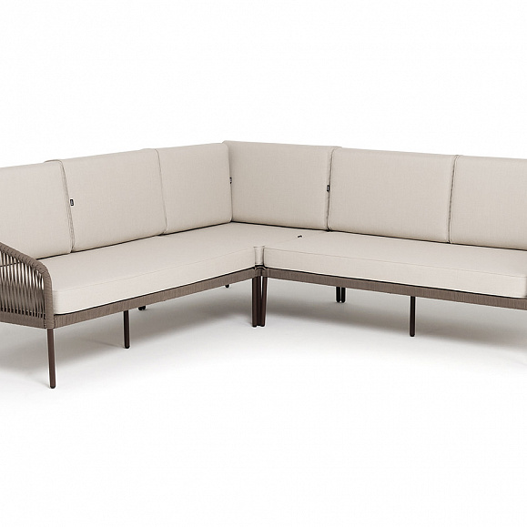 Канны диван модульный плетеный из роупа, каркас алюминий коричневый (RAL8016) муар, роуп коричневый круглый, ткань бежевая 15052 фото 2