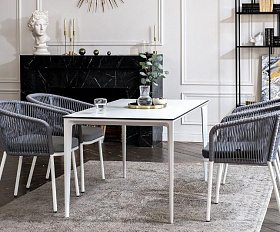 Обеденная группа Малага 4SIS на 4 персоны со стульями "Марсель", каркас белый, роуп светло-серый