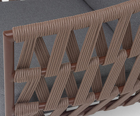 Диего кресло плетеное из роупа, каркас алюминий коричневый (RAL8016) муар, роуп коричневый круглый, ткань темно-серая 027