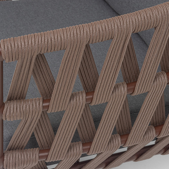 Диего кресло плетеное из роупа, каркас алюминий коричневый (RAL8016) муар, роуп коричневый круглый, ткань темно-серая 027 фото 7