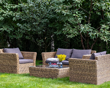 Лаунж-зона Капучино Сингл 4SIS из искусственного ротанга (гиацинт), цвет соломенный