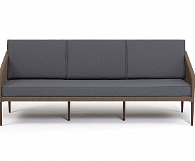 Канны диван 3-местный плетеный из роупа, каркас алюминий темно-серый (RAL7024) шагрень, роуп темно-серый круглый, ткань темно-серая 019