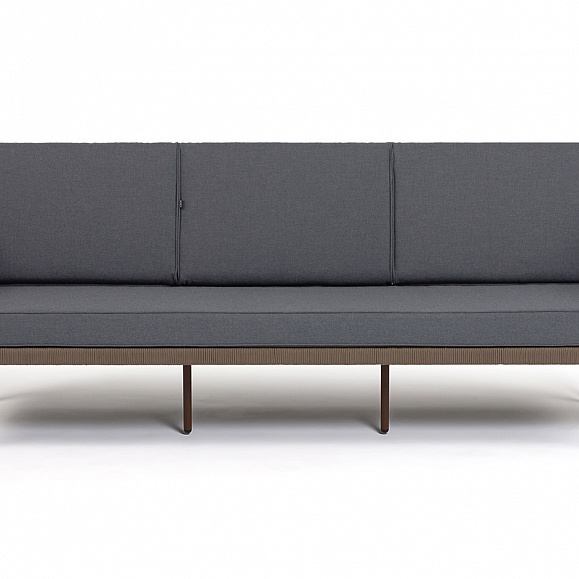 Канны диван 3-местный плетеный из роупа, каркас алюминий темно-серый (RAL7024) шагрень, роуп темно-серый круглый, ткань темно-серая 019 фото 2