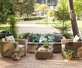 Диван трехместный Капучино 4SIS из искусственного ротанга, цвет соломенный