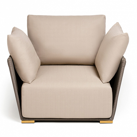 Форли кресло плетеное из роупа, каркас алюминий светло-серый (RAL7035) муар, роуп серо-коричневый 23мм, ткань Mossle бежевая фото 2