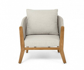 Кресло Сидней 4SIS плетеное из роупа, основание тик, каркас алюминий бежевый, роуп бежевый, ткань бежевая