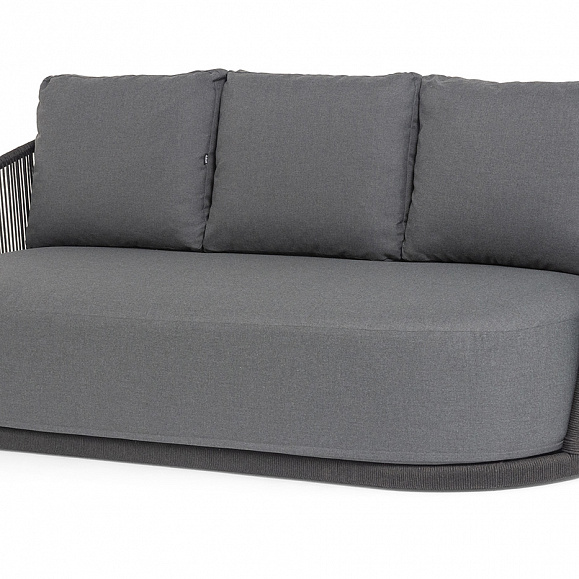 Монтелла диван 3-местный плетеный из роупа, каркас алюминий темно-серый (RAL7024) муар, роуп темно-серый круглый, ткань темно-серая 027 фото 1