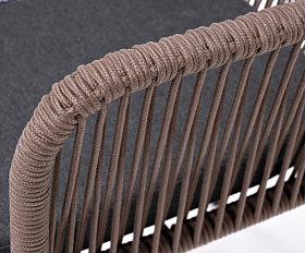 Лион стул плетеный из роупа, каркас из стали коричневый (RAL8016) муар, роуп коричневый круглый, ткань бежевая