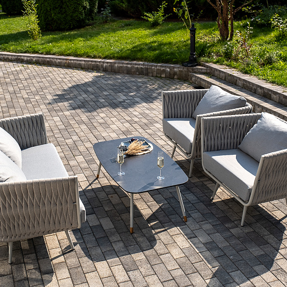 Монако лаунж-зона 4-местная из роупа со столом Верона (серый гранит), каркас светло-серый, роуп светло-серый фото 1