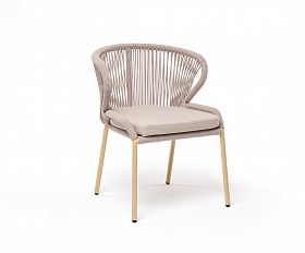 Милан стул плетеный из роупа, каркас алюминий (RAL1001), роуп бежевый круглый, ткань бежевая