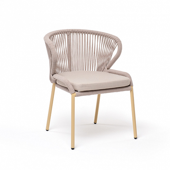 Милан стул плетеный из роупа, каркас алюминий (RAL1001), роуп бежевый круглый, ткань бежевая фото 3