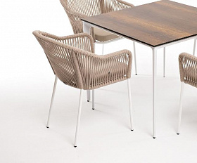 Обеденная группа Малага 4SIS на 4 персоны со стульями "Лион", каркас белый, роуп бежевый