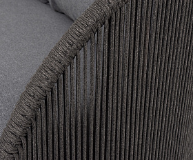 Монтелла диван 3-местный плетеный из роупа, каркас алюминий темно-серый (RAL7024) муар, роуп темно-серый круглый, ткань темно-серая 027