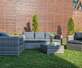 Лаунж-зона Karl Royal Family из искусственного ротанга с трёхместным диваном, цвет серый