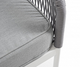 Канны левый модуль плетеный из роупа, каркас алюминий белый муар, роуп светло-серый круглый, ткань светло-серая