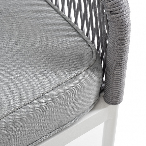 Канны левый модуль плетеный из роупа, каркас алюминий белый муар, роуп светло-серый круглый, ткань светло-серая фото 5