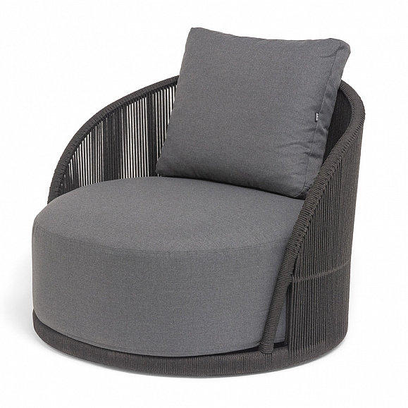 Монтелла кресло плетеное из роупа, каркас алюминий темно-серый (RAL7024) муар, роуп темно-серый круглый, ткань темно-серая 027 фото 1