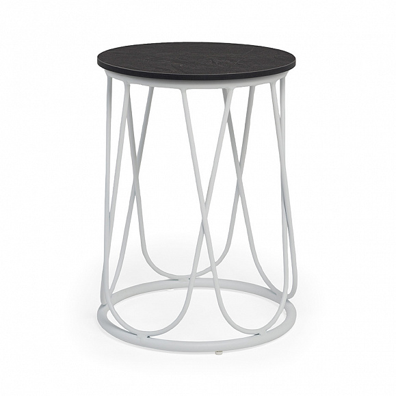 Перу журнальный стол из HPL круглый Ø40 H55, каркас из алюминия белый (RAL 9016) муар, цвет столешницы серый мрамор фото 1