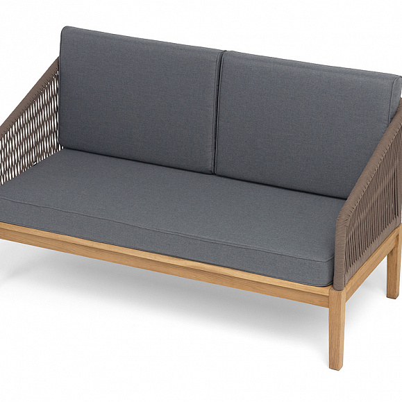 Канны диван 2-местный плетеный из роупа, основание дуб, роуп коричневый круглый, ткань темно-серая 027 NEW фото 4