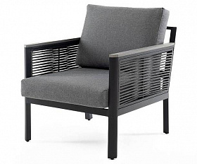 Кресло Сан Ремо 4SIS плетеное из роупа садовое, каркас алюминий темно-серый, роуп серый, ткань серая